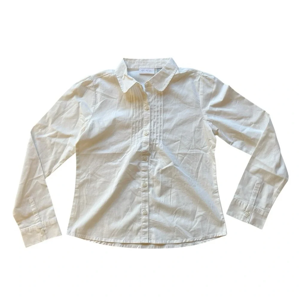 The Children's Place Girls Size 14 White Long Sleeve Blouse Uniform Button Up